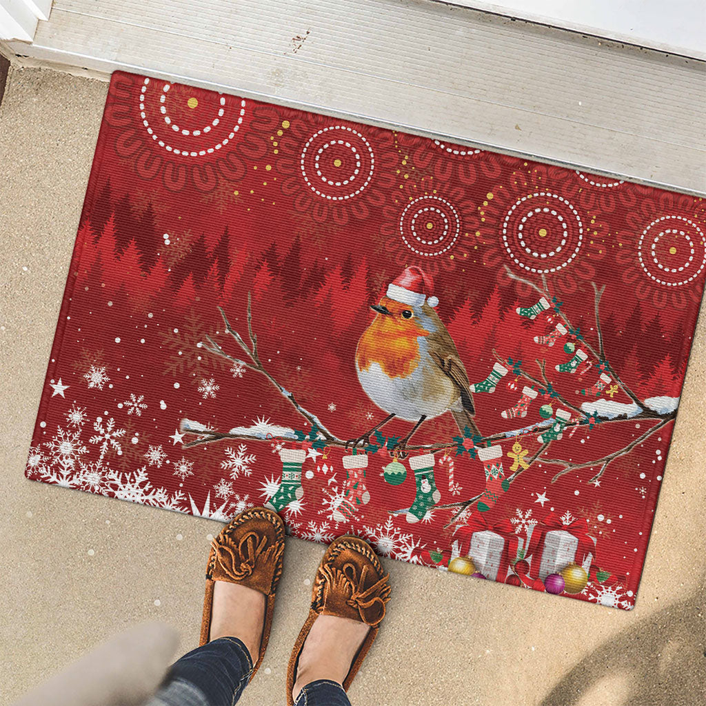 Australia Red - capped Robin Christmas In July Rubber Doormat Aussie Passerine Bird Merry Xmas