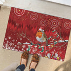 Australia Red - capped Robin Christmas In July Rubber Doormat Aussie Passerine Bird Merry Xmas
