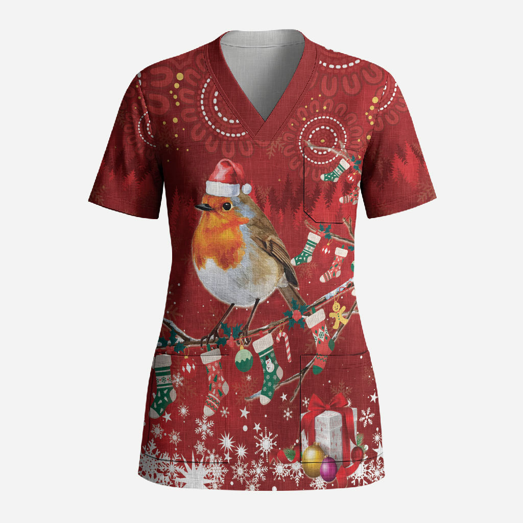 Australia Red - capped Robin Christmas In July Scrub Top Aussie Passerine Bird Merry Xmas