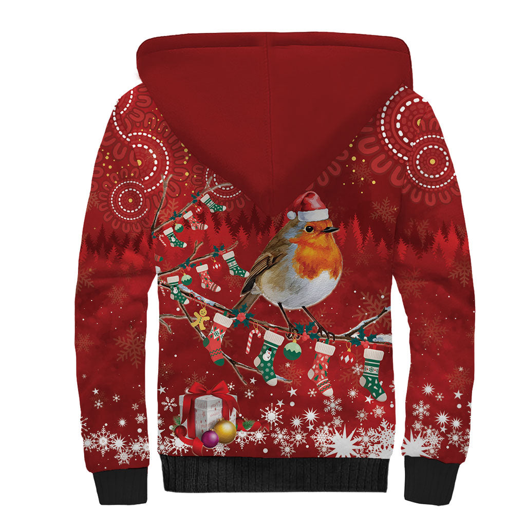 Australia Red - capped Robin Christmas In July Sherpa Hoodie Aussie Passerine Bird Merry Xmas