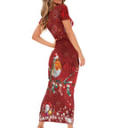 Australia Red - capped Robin Christmas In July Short Sleeve Bodycon Dress Aussie Passerine Bird Merry Xmas