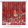 Australia Red - capped Robin Christmas In July Shower Curtain Aussie Passerine Bird Merry Xmas