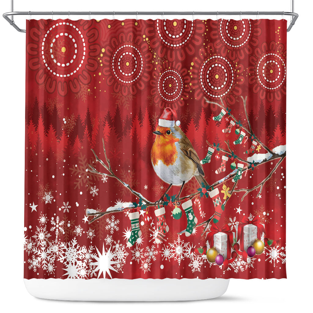Australia Red - capped Robin Christmas In July Shower Curtain Aussie Passerine Bird Merry Xmas