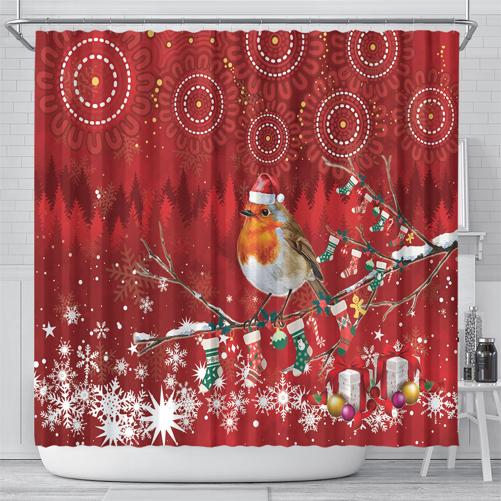 Australia Red - capped Robin Christmas In July Shower Curtain Aussie Passerine Bird Merry Xmas