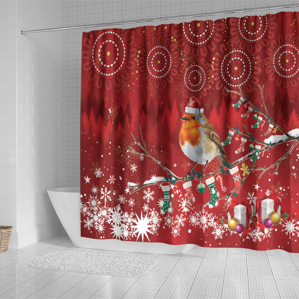 Australia Red - capped Robin Christmas In July Shower Curtain Aussie Passerine Bird Merry Xmas