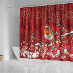 Australia Red - capped Robin Christmas In July Shower Curtain Aussie Passerine Bird Merry Xmas