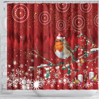 Australia Red - capped Robin Christmas In July Shower Curtain Aussie Passerine Bird Merry Xmas
