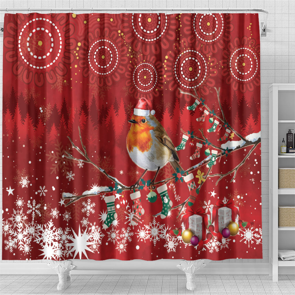 Australia Red - capped Robin Christmas In July Shower Curtain Aussie Passerine Bird Merry Xmas
