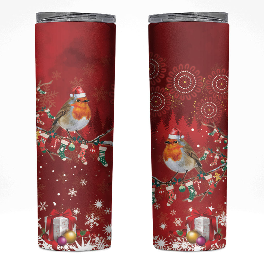 Australia Red - capped Robin Christmas In July Skinny Tumbler Aussie Passerine Bird Merry Xmas