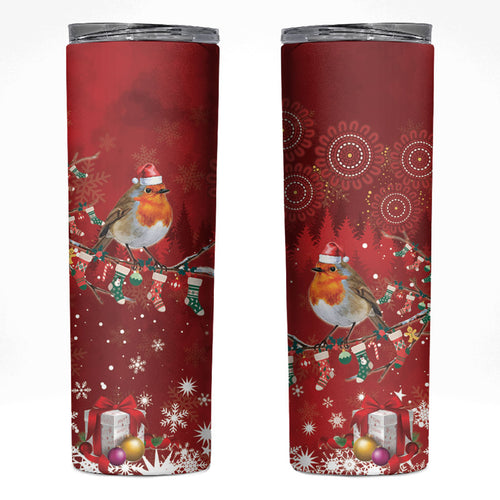 Australia Red - capped Robin Christmas In July Skinny Tumbler Aussie Passerine Bird Merry Xmas