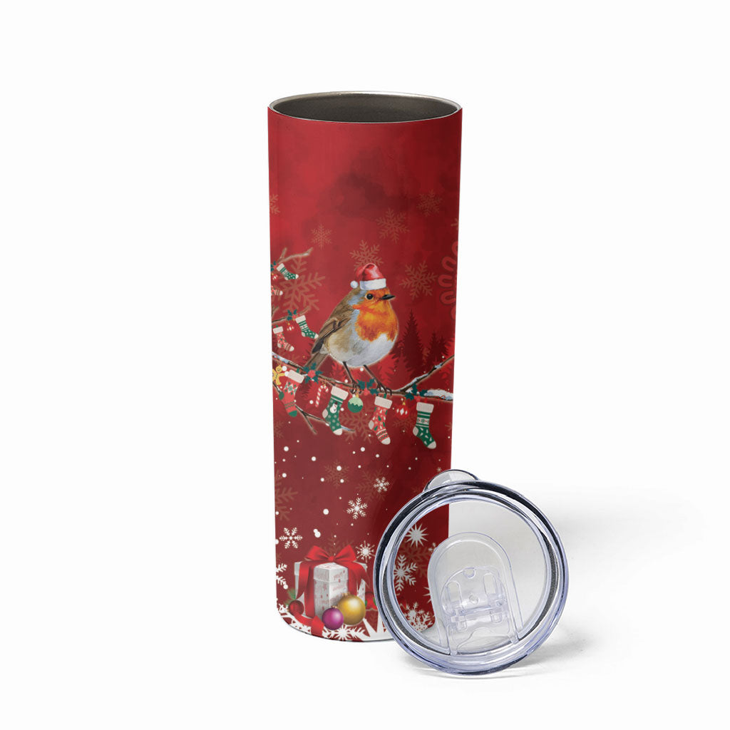 Australia Red - capped Robin Christmas In July Skinny Tumbler Aussie Passerine Bird Merry Xmas