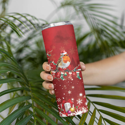 Australia Red - capped Robin Christmas In July Skinny Tumbler Aussie Passerine Bird Merry Xmas