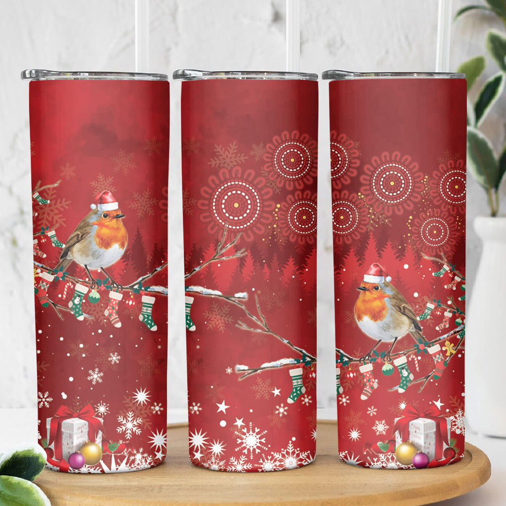 Australia Red - capped Robin Christmas In July Skinny Tumbler Aussie Passerine Bird Merry Xmas