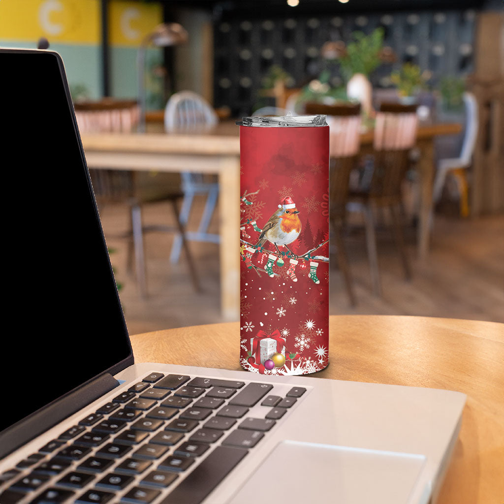 Australia Red - capped Robin Christmas In July Skinny Tumbler Aussie Passerine Bird Merry Xmas