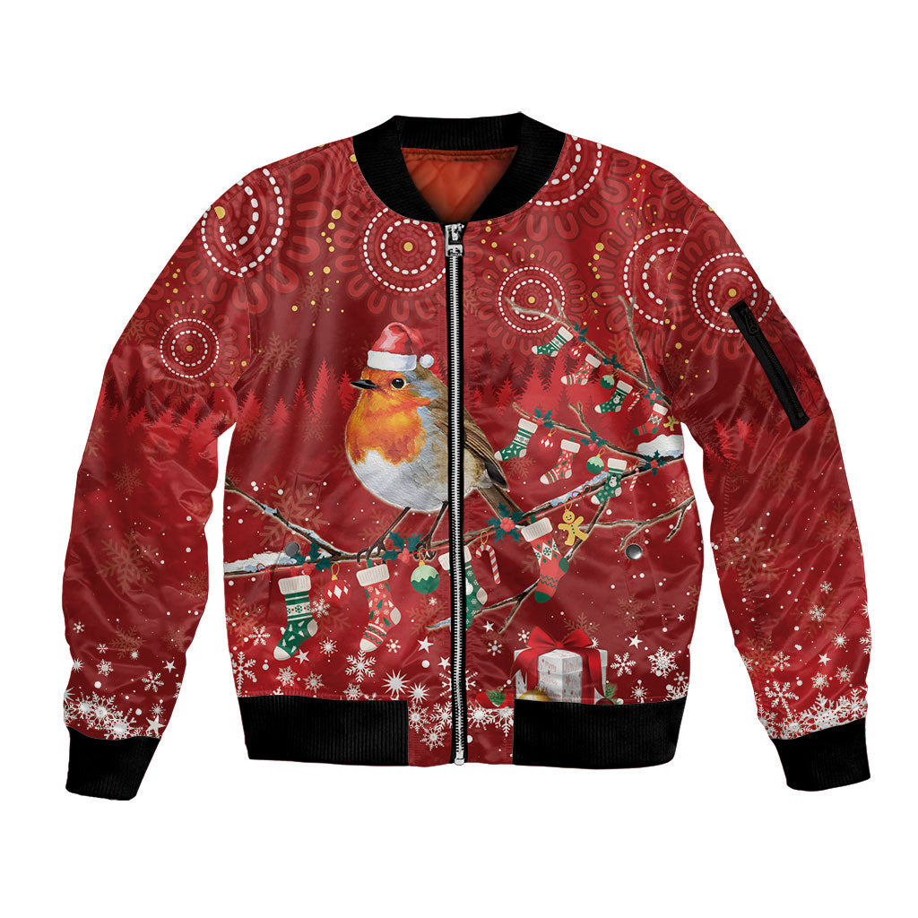 Australia Red - capped Robin Christmas In July Sleeve Zip Bomber Jacket Aussie Passerine Bird Merry Xmas