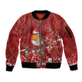 Australia Red - capped Robin Christmas In July Sleeve Zip Bomber Jacket Aussie Passerine Bird Merry Xmas