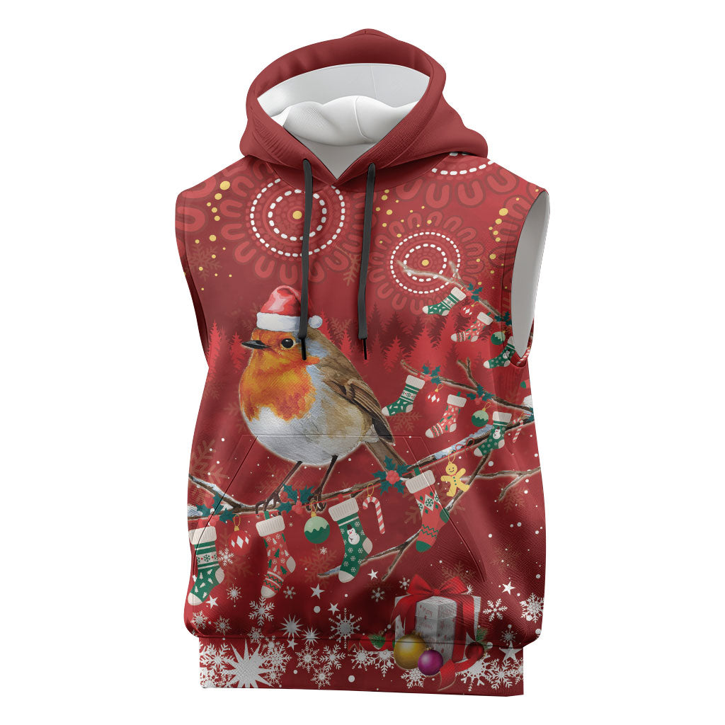 Australia Red - capped Robin Christmas In July Sleeveless Hoodie Aussie Passerine Bird Merry Xmas