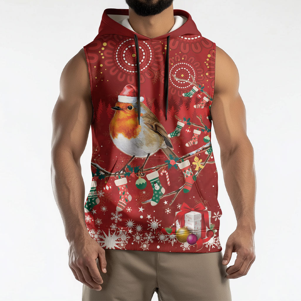 Australia Red - capped Robin Christmas In July Sleeveless Hoodie Aussie Passerine Bird Merry Xmas