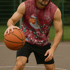 Australia Red - capped Robin Christmas In July Sleeveless Hoodie Aussie Passerine Bird Merry Xmas