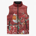 Australia Red - capped Robin Christmas In July Sleeveless Puffer Jacket Aussie Passerine Bird Merry Xmas