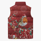 Australia Red - capped Robin Christmas In July Sleeveless Puffer Jacket Aussie Passerine Bird Merry Xmas