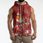 Australia Red - capped Robin Christmas In July Sleeveless Zip Hoodie Aussie Passerine Bird Merry Xmas
