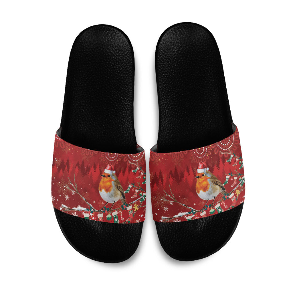 Australia Red - capped Robin Christmas In July Slide Sandals Aussie Passerine Bird Merry Xmas