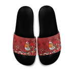 Australia Red - capped Robin Christmas In July Slide Sandals Aussie Passerine Bird Merry Xmas