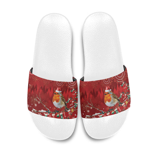 Australia Red - capped Robin Christmas In July Slide Sandals Aussie Passerine Bird Merry Xmas