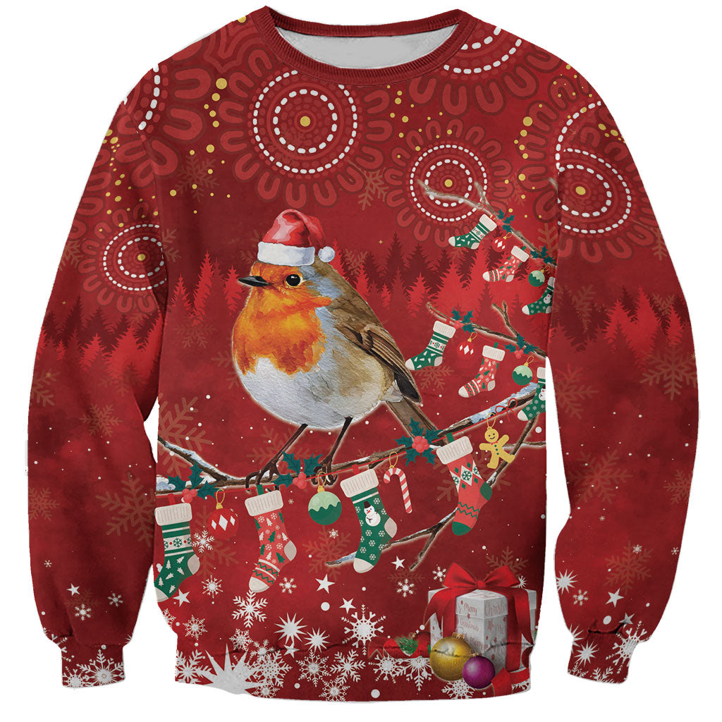 Australia Red - capped Robin Christmas In July Sweatshirt Aussie Passerine Bird Merry Xmas