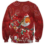 Australia Red - capped Robin Christmas In July Sweatshirt Aussie Passerine Bird Merry Xmas