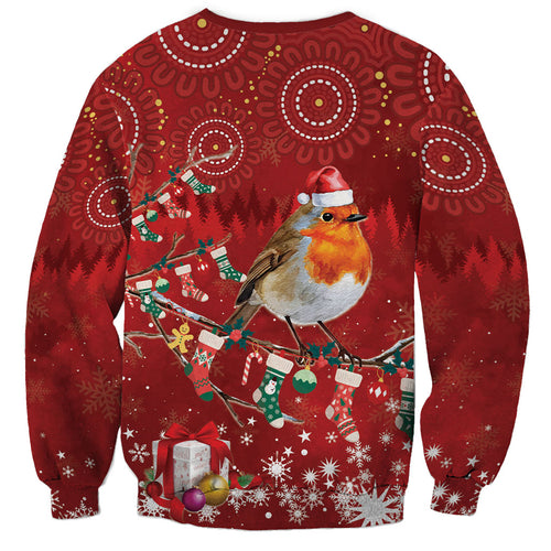 Australia Red - capped Robin Christmas In July Sweatshirt Aussie Passerine Bird Merry Xmas