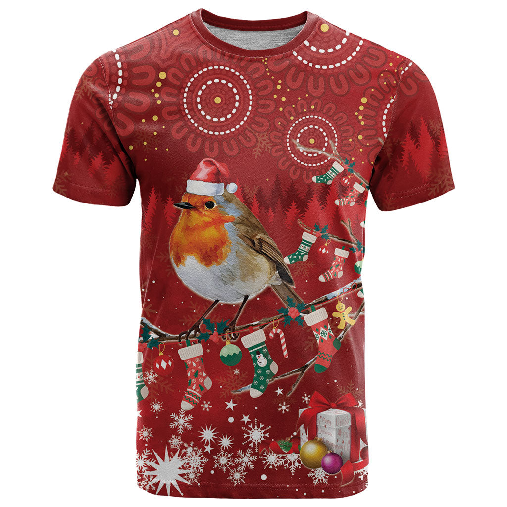 Australia Red - capped Robin Christmas In July T Shirt Aussie Passerine Bird Merry Xmas