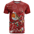 Australia Red - capped Robin Christmas In July T Shirt Aussie Passerine Bird Merry Xmas