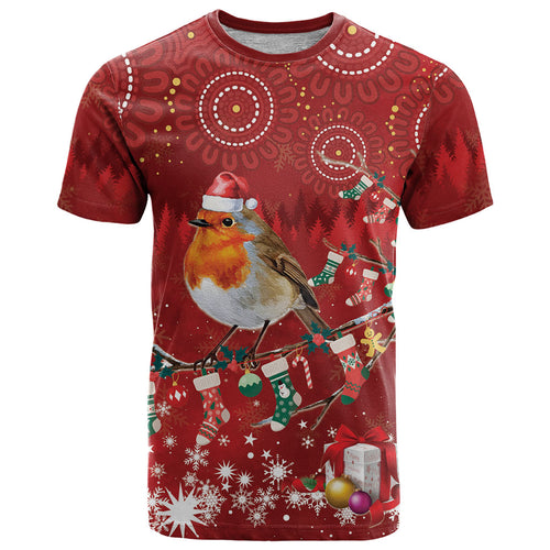 Australia Red - capped Robin Christmas In July T Shirt Aussie Passerine Bird Merry Xmas