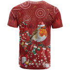 Australia Red - capped Robin Christmas In July T Shirt Aussie Passerine Bird Merry Xmas