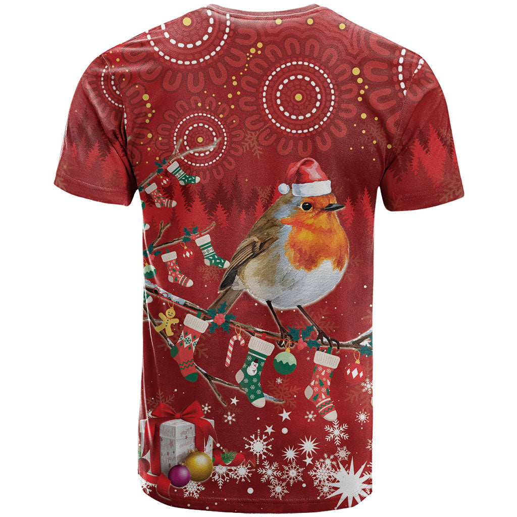 Australia Red - capped Robin Christmas In July T Shirt Aussie Passerine Bird Merry Xmas