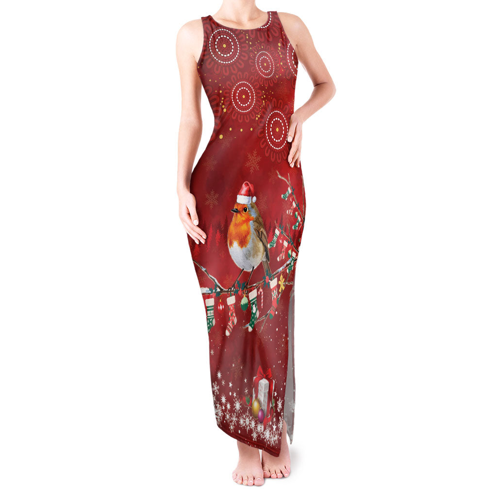 Australia Red - capped Robin Christmas In July Tank Maxi Dress Aussie Passerine Bird Merry Xmas
