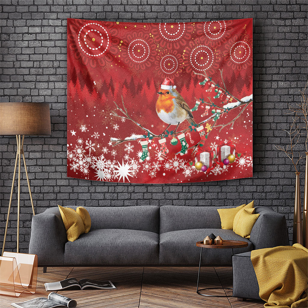 Australia Red - capped Robin Christmas In July Tapestry Aussie Passerine Bird Merry Xmas