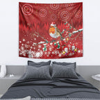 Australia Red - capped Robin Christmas In July Tapestry Aussie Passerine Bird Merry Xmas