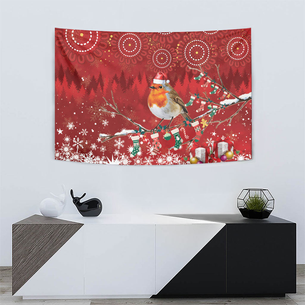Australia Red - capped Robin Christmas In July Tapestry Aussie Passerine Bird Merry Xmas