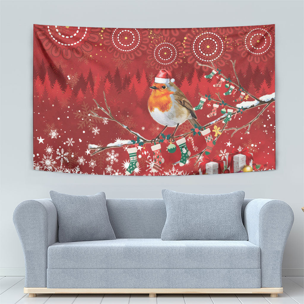 Australia Red - capped Robin Christmas In July Tapestry Aussie Passerine Bird Merry Xmas