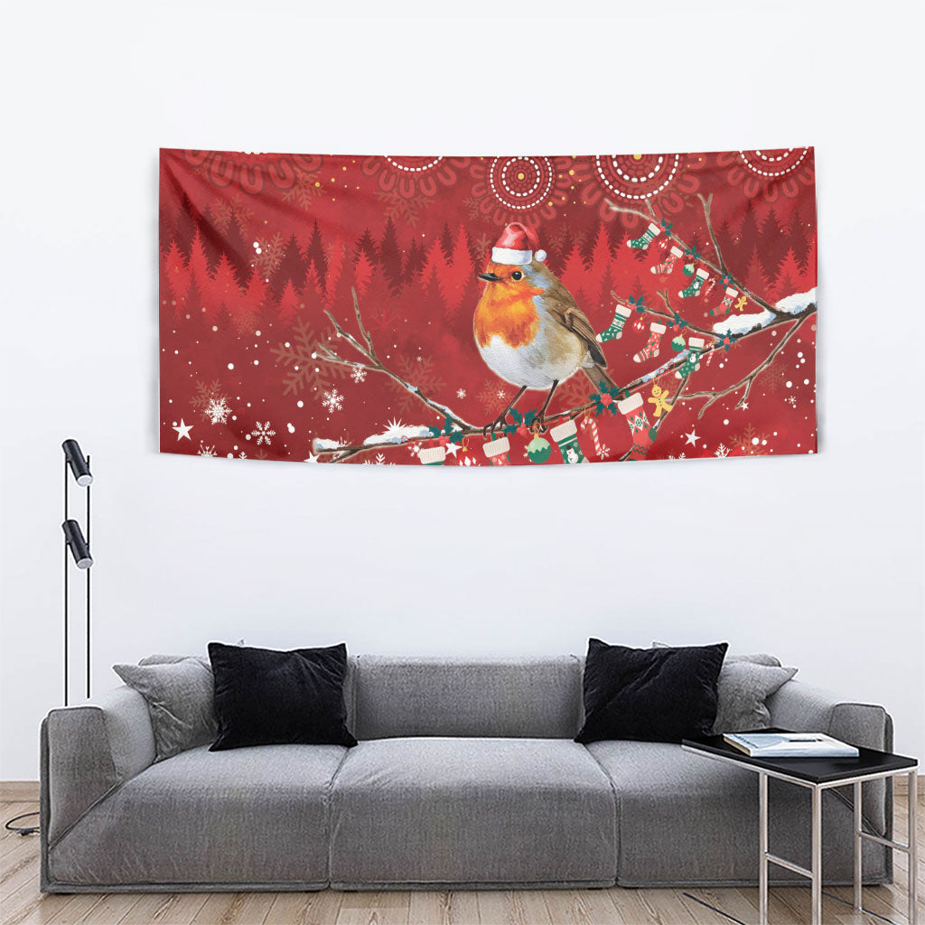 Australia Red - capped Robin Christmas In July Tapestry Aussie Passerine Bird Merry Xmas