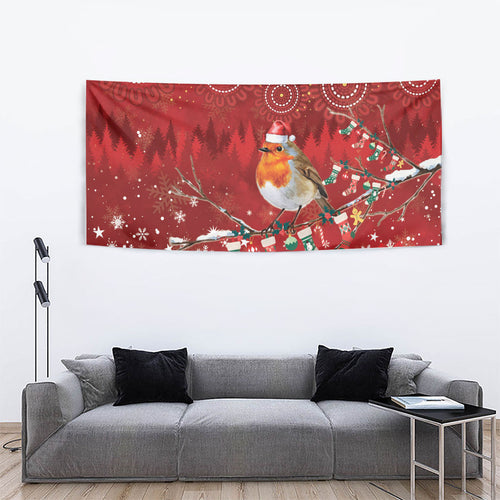 Australia Red - capped Robin Christmas In July Tapestry Aussie Passerine Bird Merry Xmas