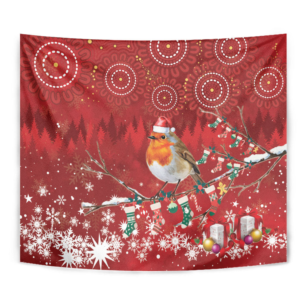 Australia Red - capped Robin Christmas In July Tapestry Aussie Passerine Bird Merry Xmas