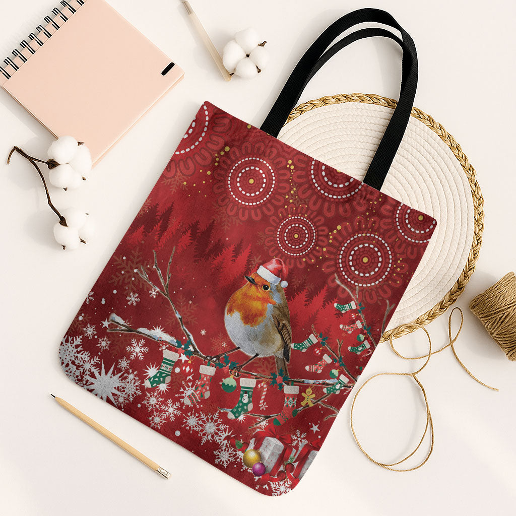 Australia Red - capped Robin Christmas In July Tote Bag Aussie Passerine Bird Merry Xmas