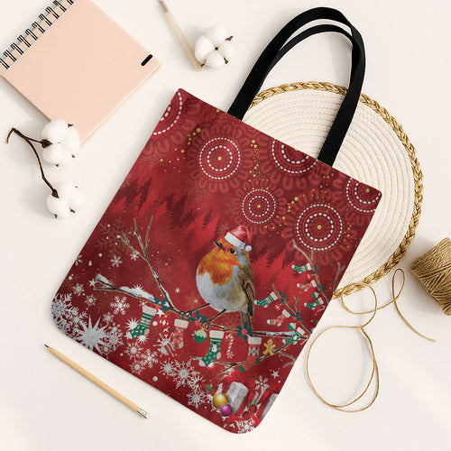 Australia Red - capped Robin Christmas In July Tote Bag Aussie Passerine Bird Merry Xmas