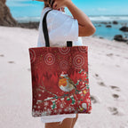 Australia Red - capped Robin Christmas In July Tote Bag Aussie Passerine Bird Merry Xmas