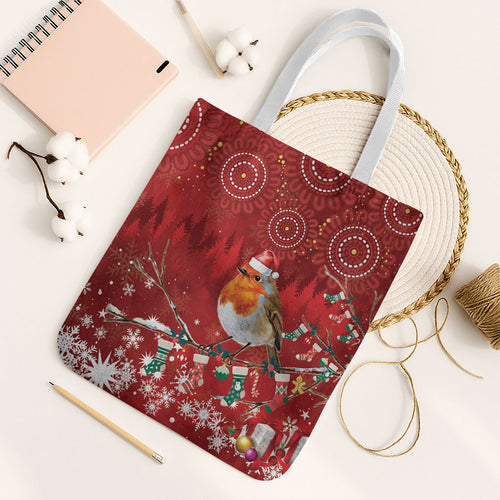 Australia Red - capped Robin Christmas In July Tote Bag Aussie Passerine Bird Merry Xmas