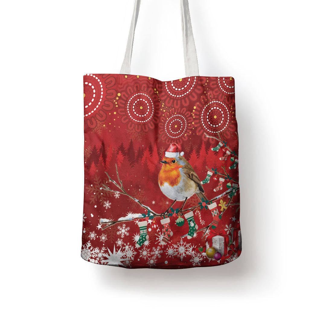 Australia Red - capped Robin Christmas In July Tote Bag Aussie Passerine Bird Merry Xmas
